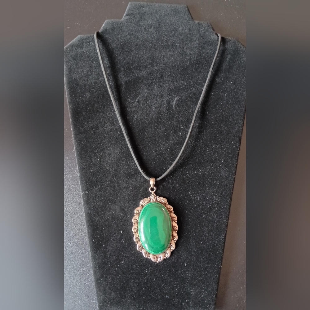 Southwestern Style Malachite and 925 Silver Pendant, 3" - Picture 5 of 5
